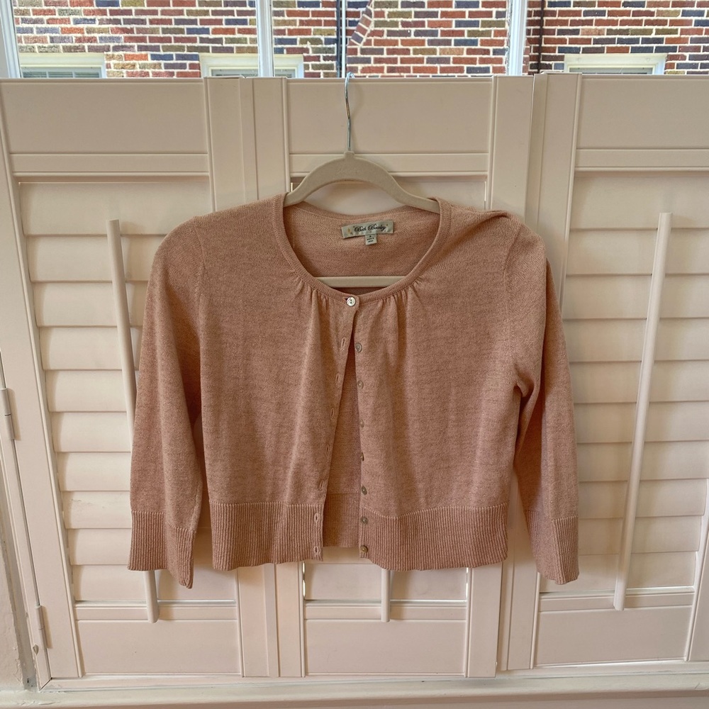 BETH BOWLEY CARDIGAN SWEATER PINK SHIMMER Size Small.